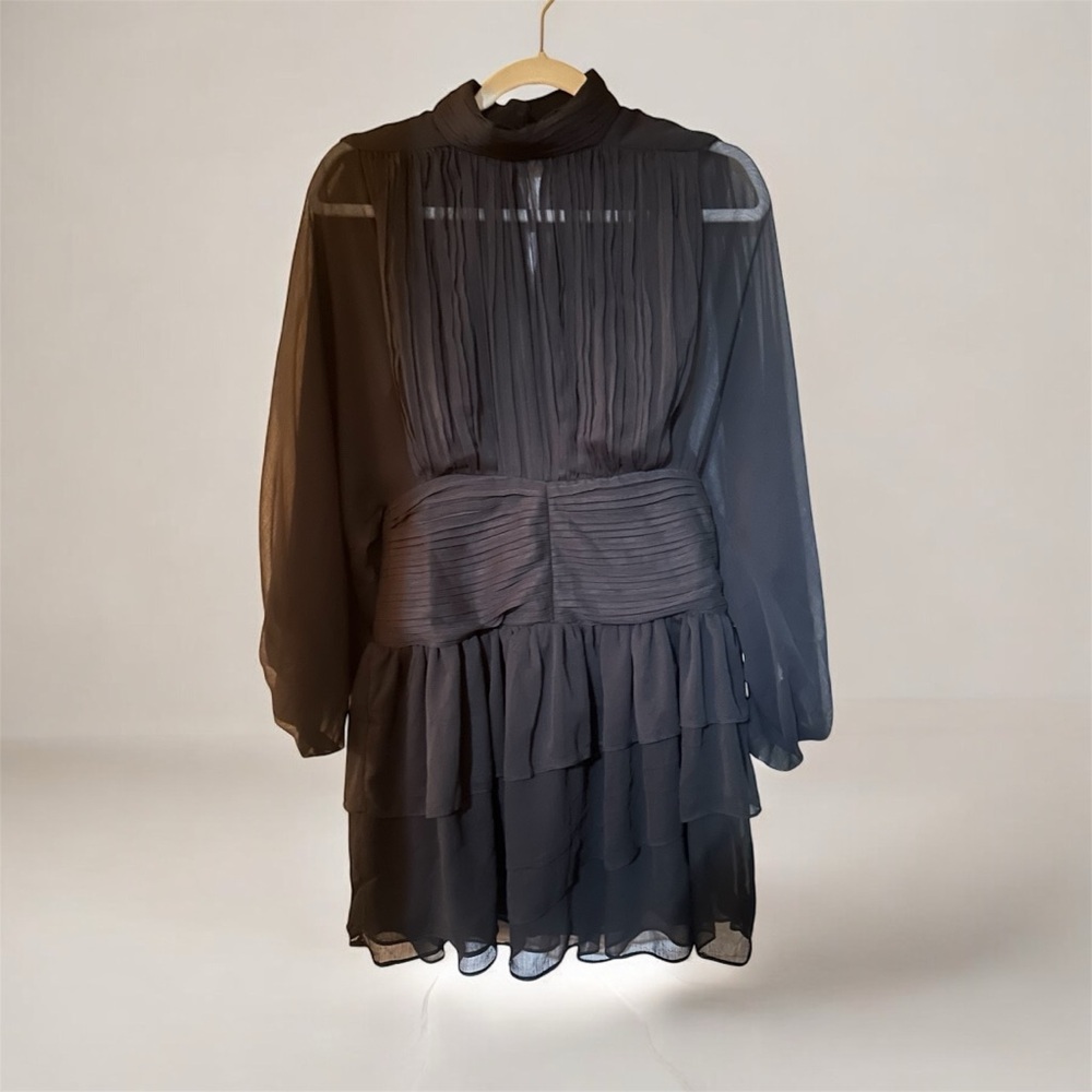 Express Black Ruffled Tiered Dress with Bishop Sleeves - Picture 2 of 2